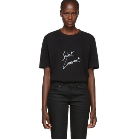 Saint Laurent Printed Cotton-jersey T-shirt In Black Size XS - Picture 1 of 6